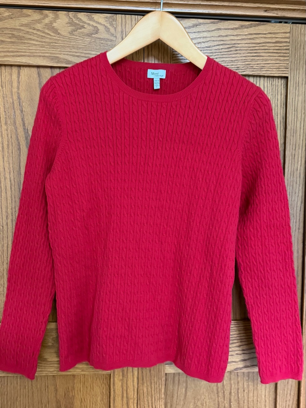 Mimi Maternity Bright Red Cable-Knit Crewneck Sweater